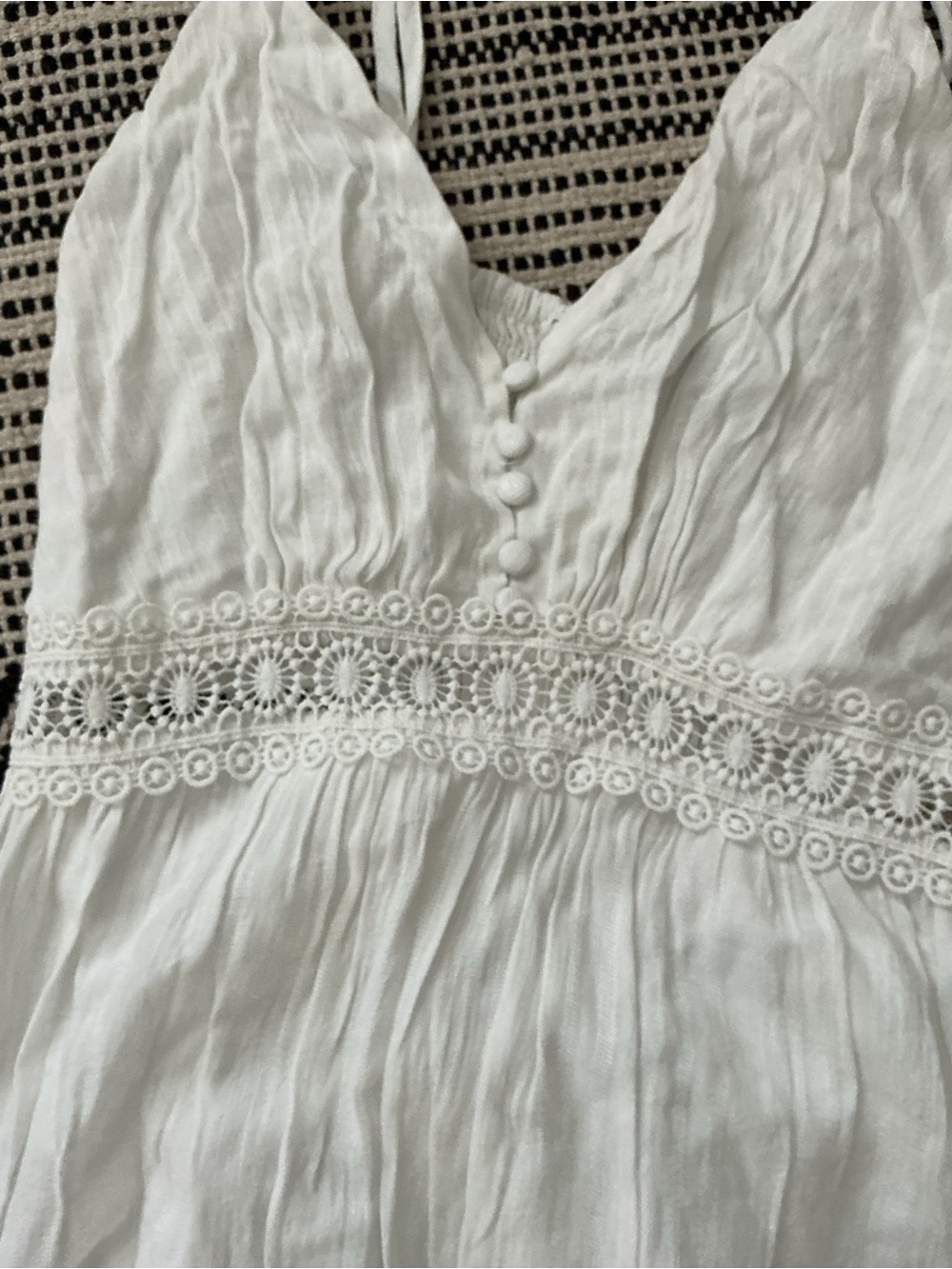 Lulu's White V-Neck Maxi Dress with Lace Trim - Picture 3 of 6
